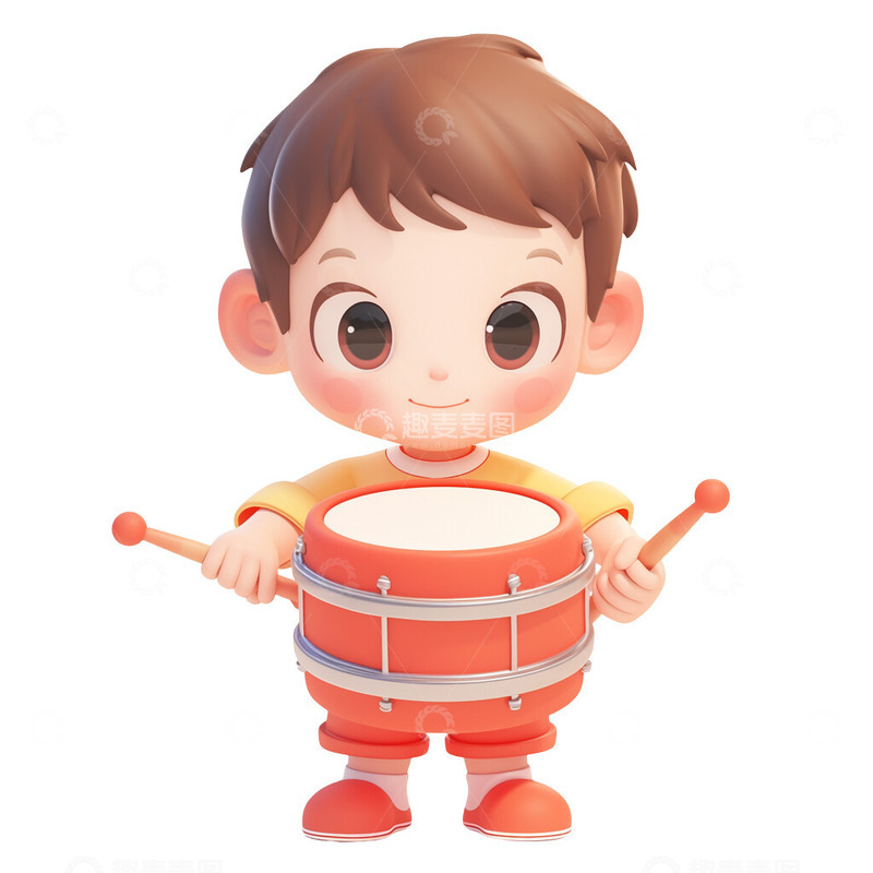 高清大图下载【趣麦麦图】练习打鼓的小男孩