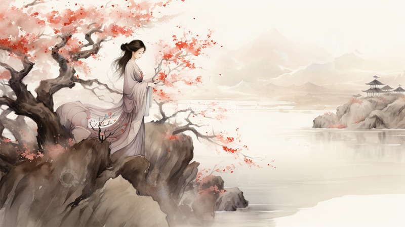 高清大图下载【趣麦麦图】中国风水墨插画人物山水场景