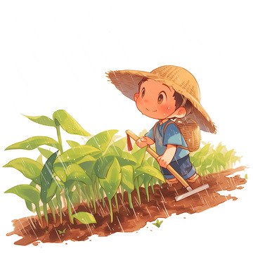 卡通风格农民耕种素材