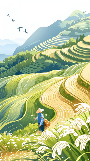 卡通风格梯田插画背景