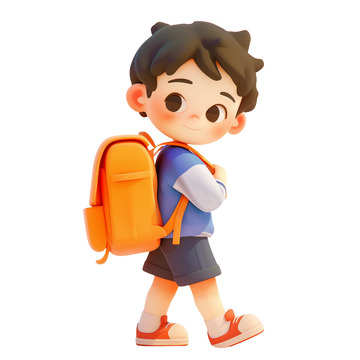 3D开学上学背书包上学的学生卡通