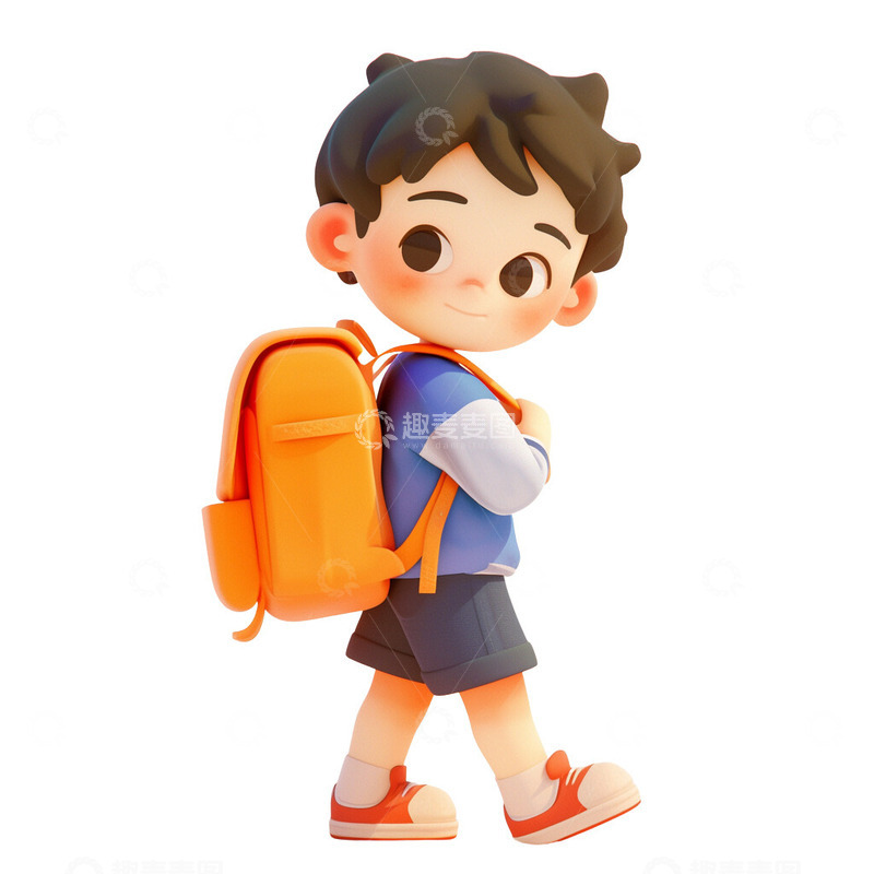 3D开学上学背书包上学的学生卡通