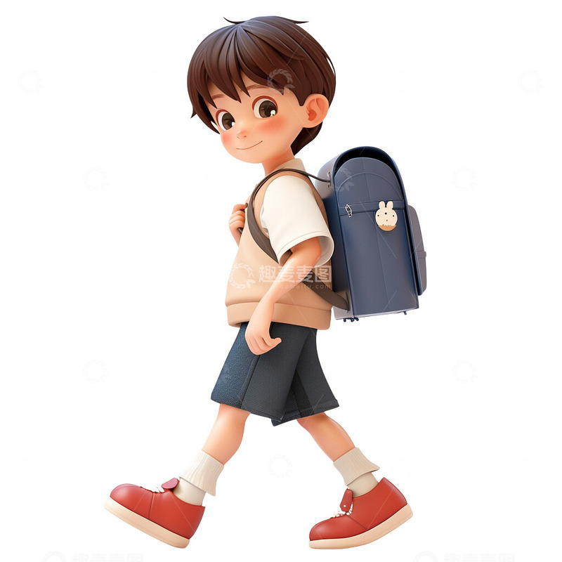高清大图下载【趣麦麦图】-开学上学背书包上学的学生卡通