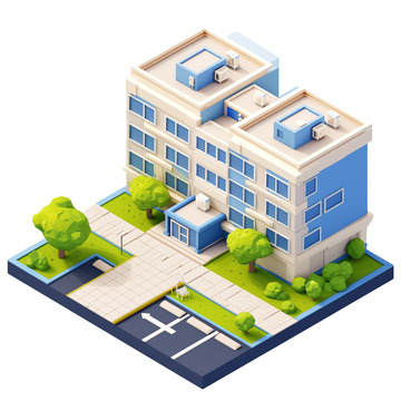 等距现代教学楼插画2