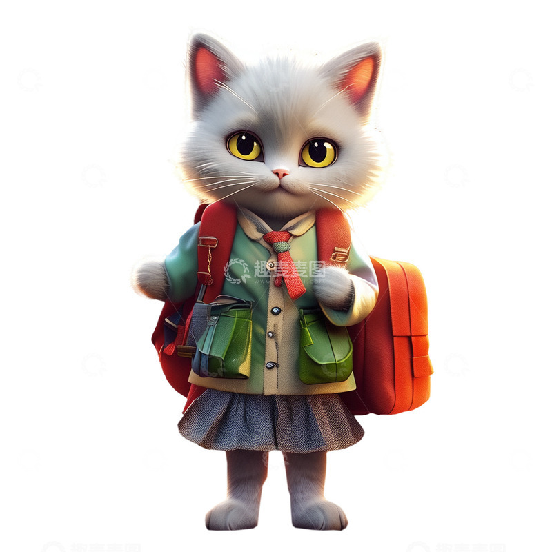 高清大图下载【趣麦麦图】背书包的小猫