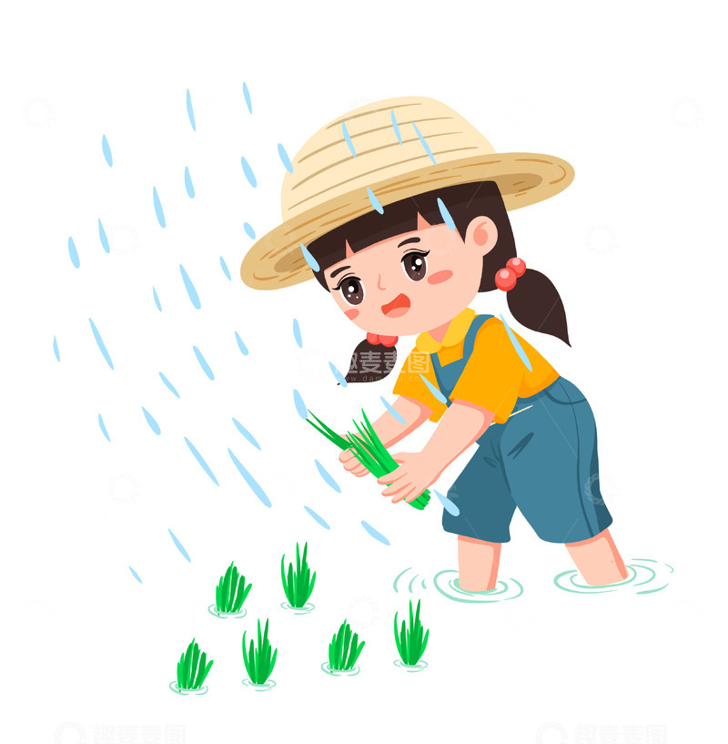 源文件下载【趣麦麦图】谷雨农耕场景小女孩