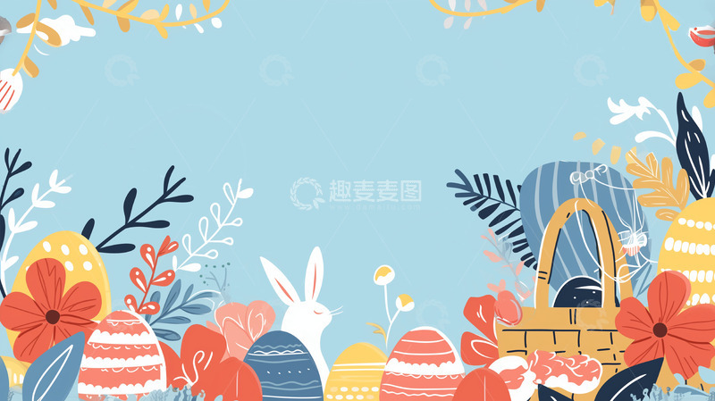 高清大图下载【趣麦麦图】蓝色复活节扁平风格背景