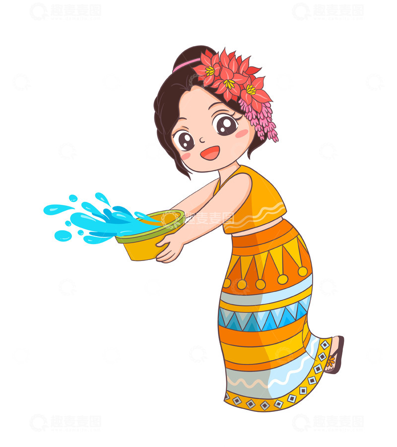 源文件下载【趣麦麦图】泼水节嬉水人物