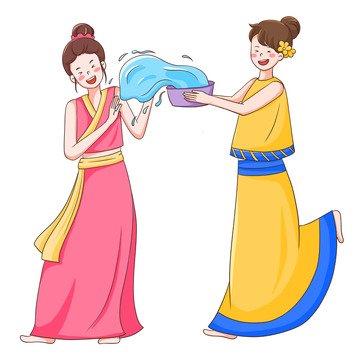 泼水节泼水戏水人物插画
