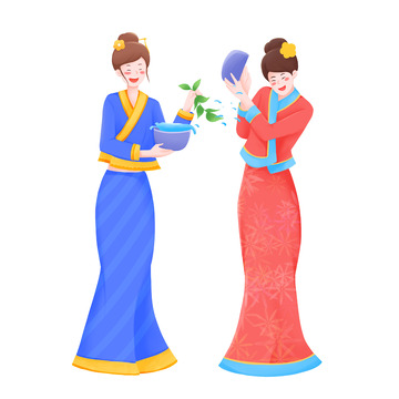 泼水节戏水庆祝插画