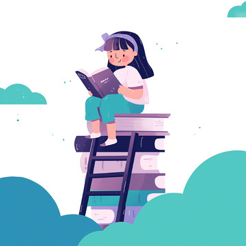 卡通小女孩阅读素材