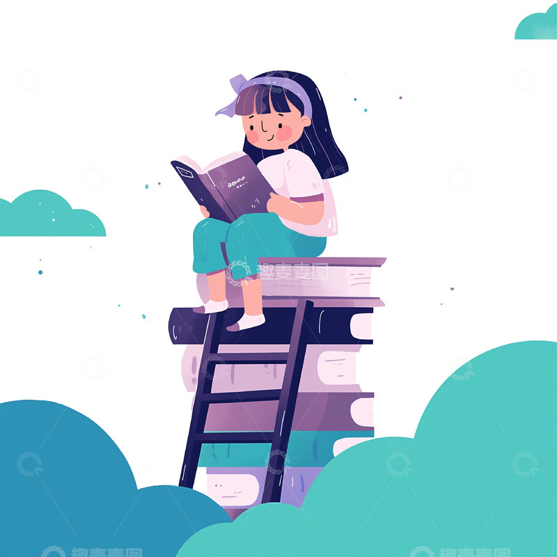 卡通小女孩阅读素材