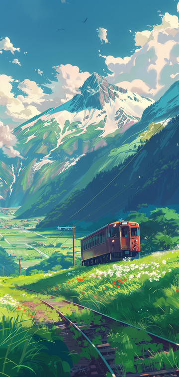 春天旅行火车田野郊游背景