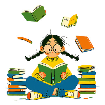 阅读人物卡通插画风格