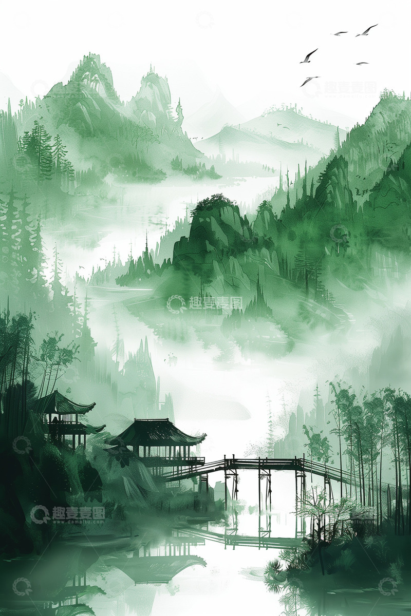 高清大图下载【趣麦麦图】古风青山绿水背景