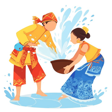 泼水节人物卡通插画素材