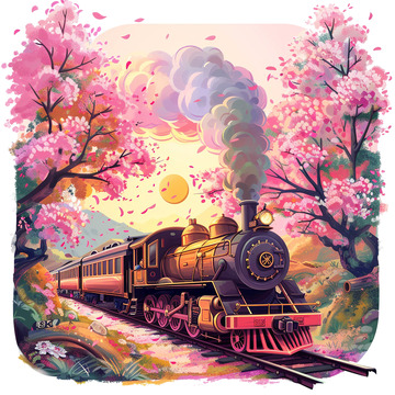 火车驶出桃花林图标元素