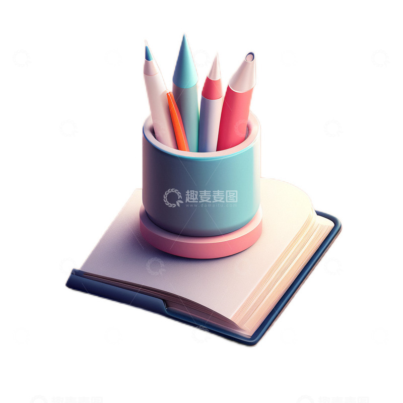 高清大图下载【趣麦麦图】3D立体卡通书本笔筒文具读书
