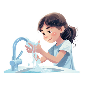 女孩卫生洗手清洁元素