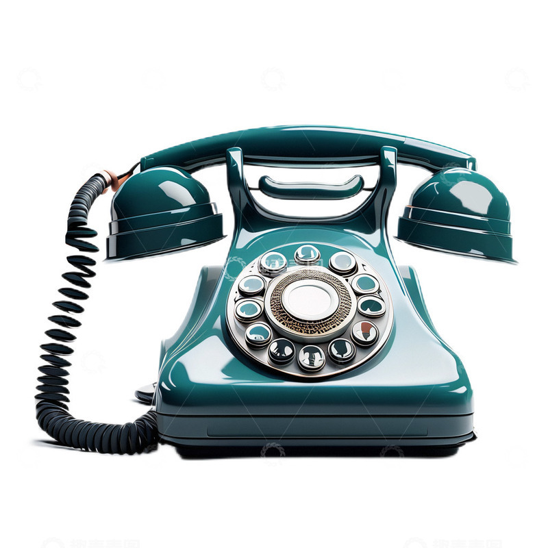 高清大图下载【趣麦麦图】3D立体卡通真实老式电话青色