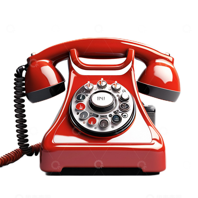 高清大图下载【趣麦麦图】3D立体卡通真实老式电话红色