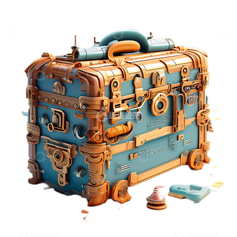 高清大图下载【趣麦麦图】3D立体卡通工具箱老旧零件手提