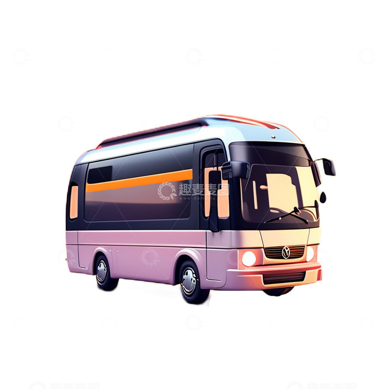 高清大图下载【趣麦麦图】3D立体卡通公交车交通工具车辆粉色