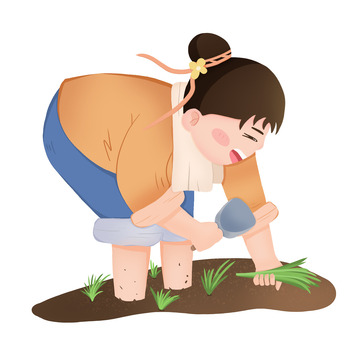 插秧谷雨农耕人物元素