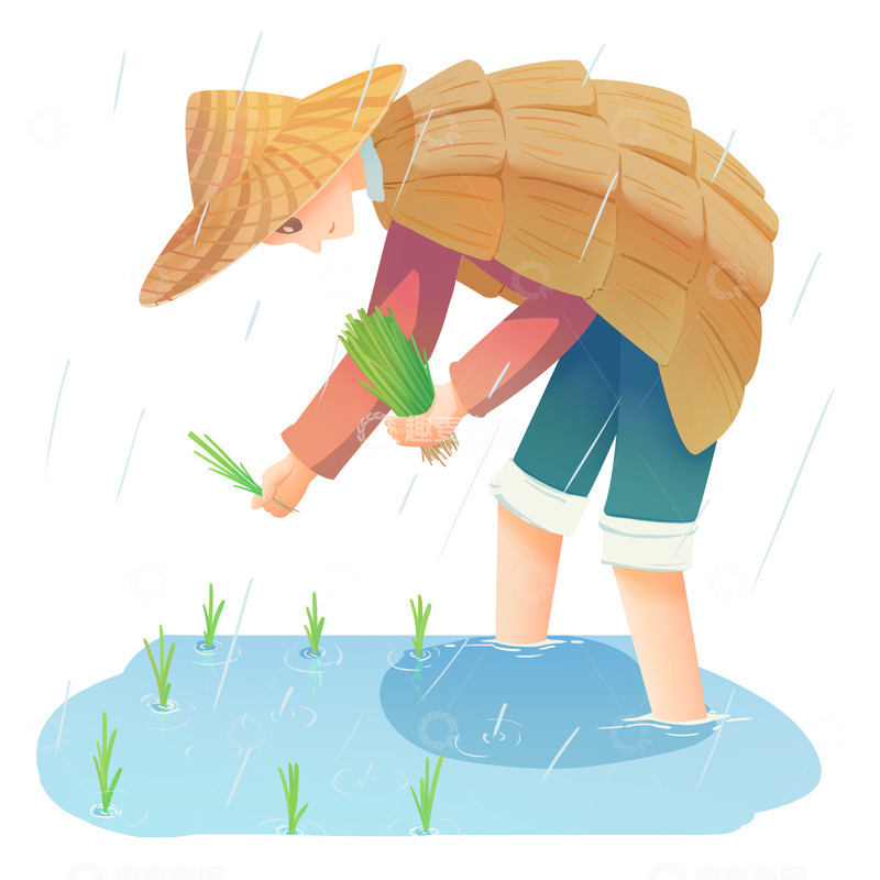 源文件下载【趣麦麦图】谷雨人物农民插秧场景
