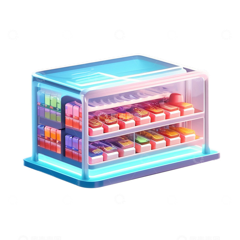 高清大图下载【趣麦麦图】3D立体卡通冰柜牛奶超市商品