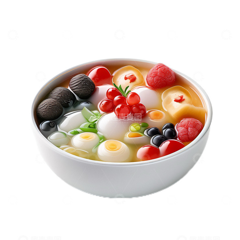 高清大图下载【趣麦麦图】3D立体卡通水果粥食物粥瓷碗