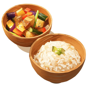 中式快餐套餐米饭炒菜插画