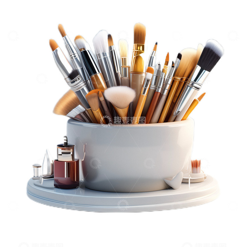 高清大图下载【趣麦麦图】3D立体卡通笔筒化妆刷白色刷子