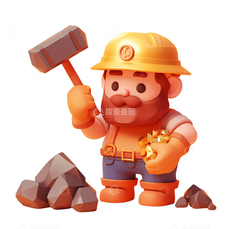 高清大图下载【趣麦麦图】矿工挖矿职业3D图标