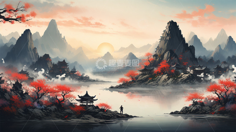 高清大图下载【趣麦麦图】中国风场景山水植物水墨