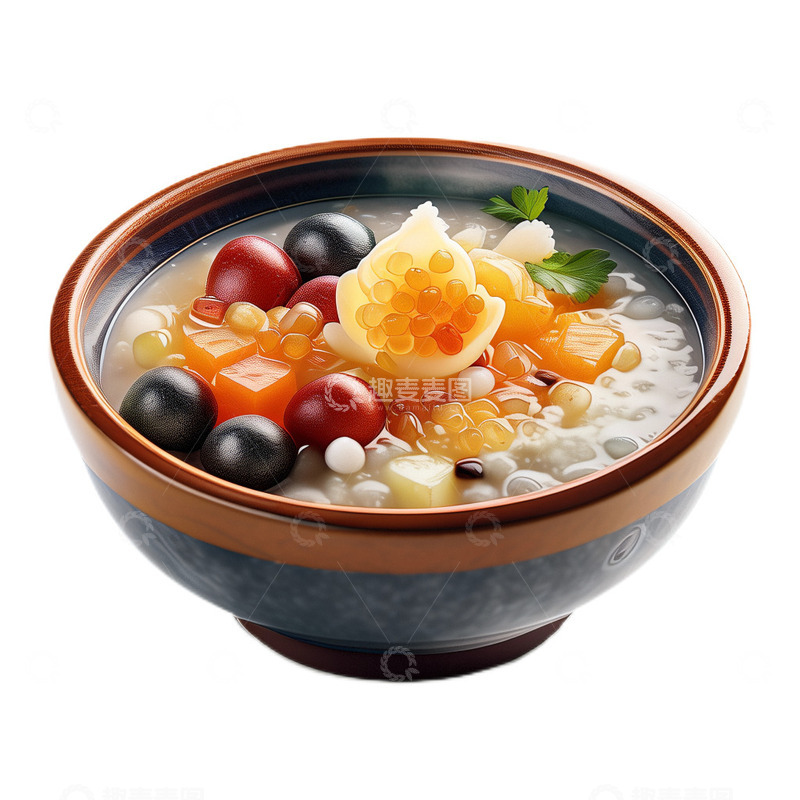 高清大图下载【趣麦麦图】3D立体卡通水果粥食物粥早餐