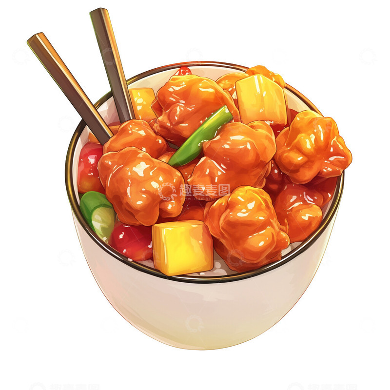 高清大图下载【趣麦麦图】宫保鸡丁美食插画