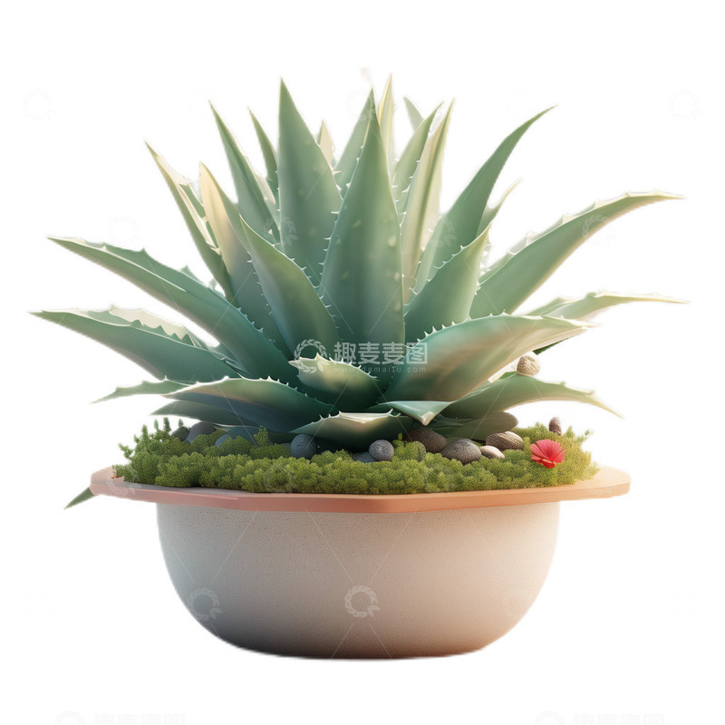 高清大图下载【趣麦麦图】3D立体卡通盆栽芦荟美容