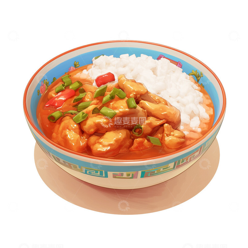 高清大图下载【趣麦麦图】宫保鸡丁盖浇饭插画