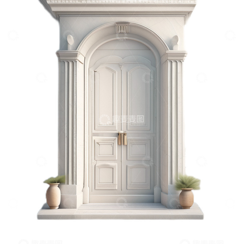 高清大图下载【趣麦麦图】3D立体真实木门白色拱形欧式