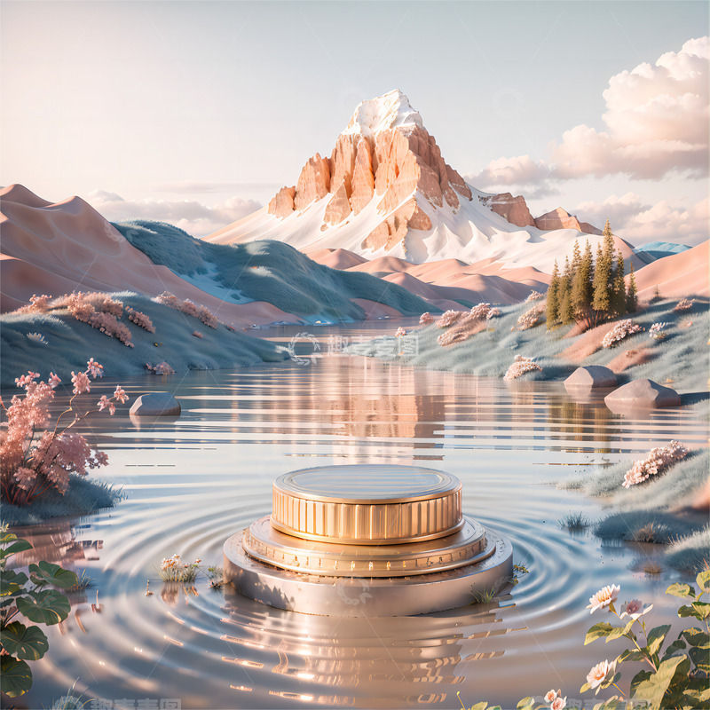 高清大图下载【趣麦麦图】3D立体电商展台水面柔和色彩
