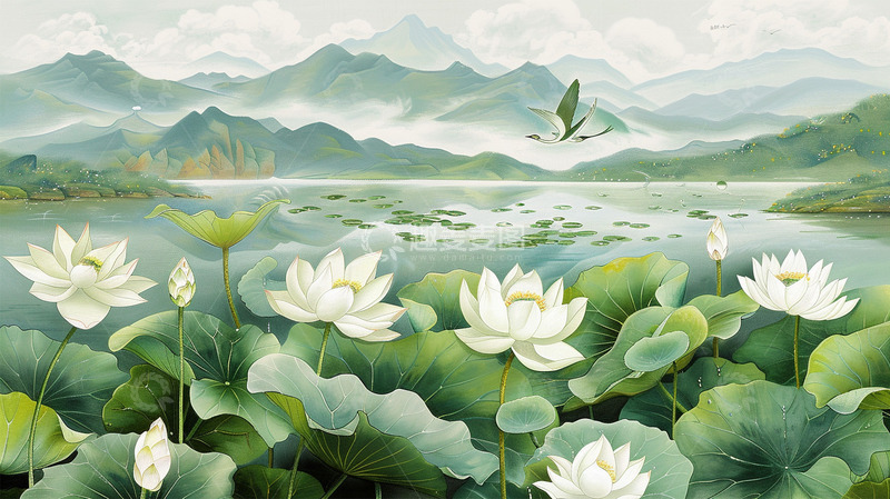高清大图下载【趣麦麦图】-中国风荷花新国风荷叶风景山水
