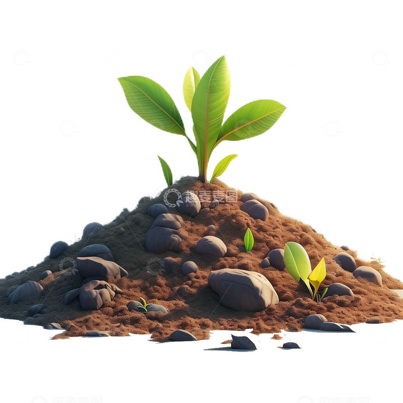 高清大图下载【趣麦麦图】3D立体真实土堆长出嫩芽绿色