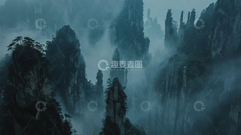 高清大图下载【趣麦麦图】中国风山水植物云雾唯美场景