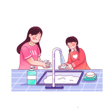 两人洗手元素
