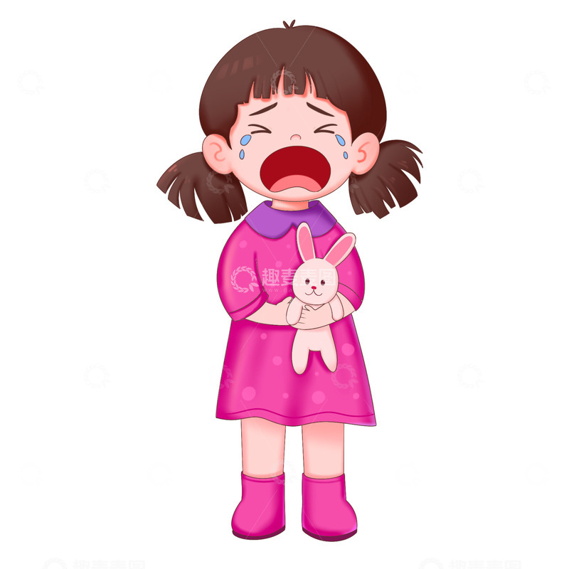 源文件下载【趣麦麦图】-女孩抱着兔子玩偶伤心的哭免抠元素