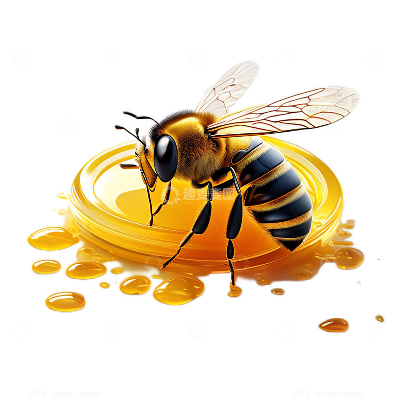 高清大图下载【趣麦麦图】3D立体真实蜜蜂蜂蜜营养洒出