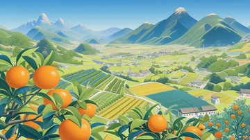 成熟果实农田风景插画