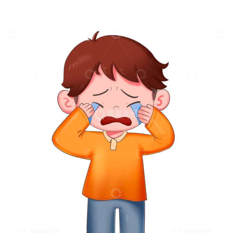 源文件下载【趣麦麦图】-手绘难过流眼泪的小男孩