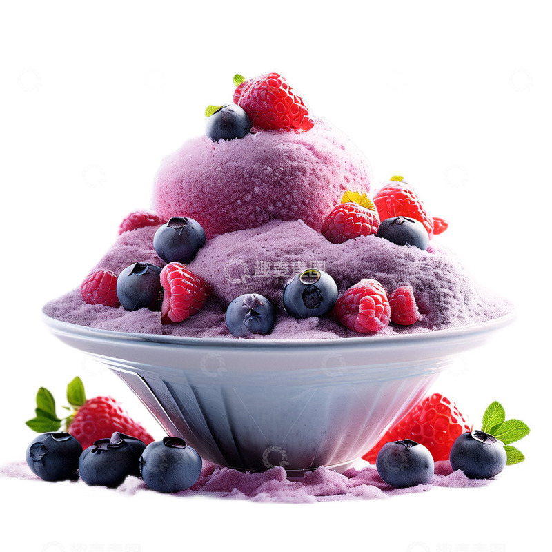 高清大图下载【趣麦麦图】3D立体真实蓝莓刨冰夏日